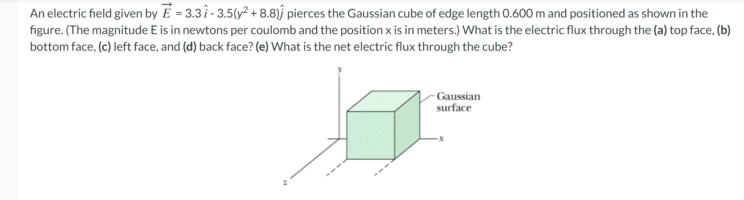 An Electric Field Given By E 3 3i 3 5 Y2 8 8 J Pierces The Gaussian Cube Of Edge Length 0 600 M And Positioned As Sho 1