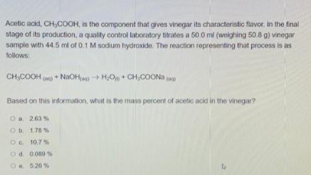 Acetic Acid Ch3cooh Is The Component That Gives Vinegar Its Characteristic Flavor 1