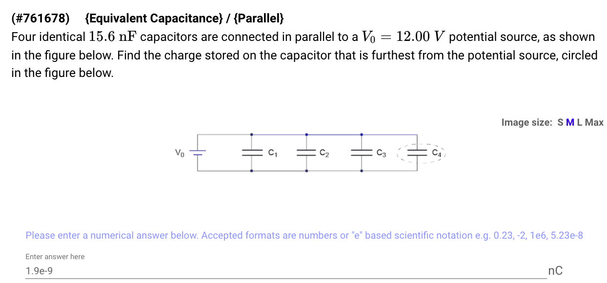 761678 Equivalent Capacitance Parallel Four Identical 15 6nf Capacitors Are Connected In Parallel To A V0 1