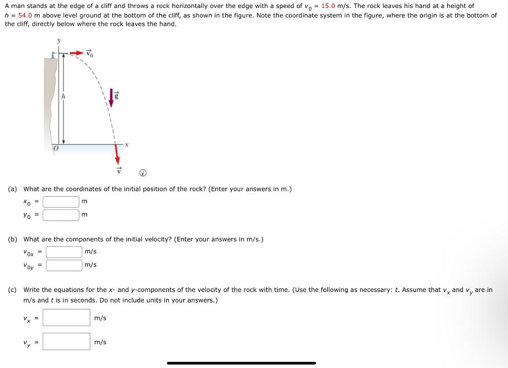 A Man Stands At The Edge Of A Cliff And Throws A Rock Horizontally Over The Edge With A Speed Of V0 15 0 M S The Rock 1