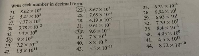Write Each Number In Decimal Form 21 8 62 104 22 8 67 102 23 6 31 10 4 24 5 41 103 25 7 68 10 126 9 94 101 27 1