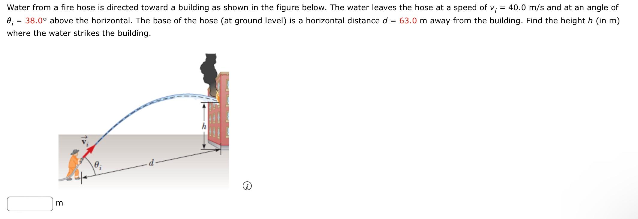 Water From A Fire Hose Is Directed Toward A Building As Shown In The Figure Below The Water Leaves The Hose At A Speed 1