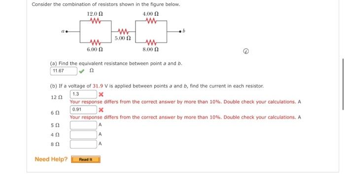 Consider The Combination Of Resistors Shown In The Figure Below A Find The Equivalent Resistance Between Point A And 1