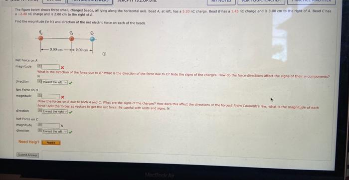 A 2 00 Ac Dharge And Is 2 00 Cm To The Nght Of B Find The Magnisute N N And Directoon Of The Net Electric Force An 1