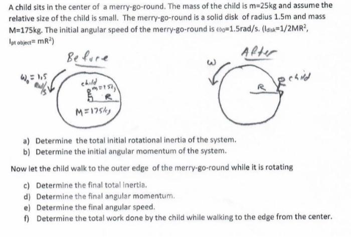 A Child Sits In The Center Of A Merry Go Round The Mass Of The Child Is M 25 Kg And Assume The Relative Size Of The Chi 1