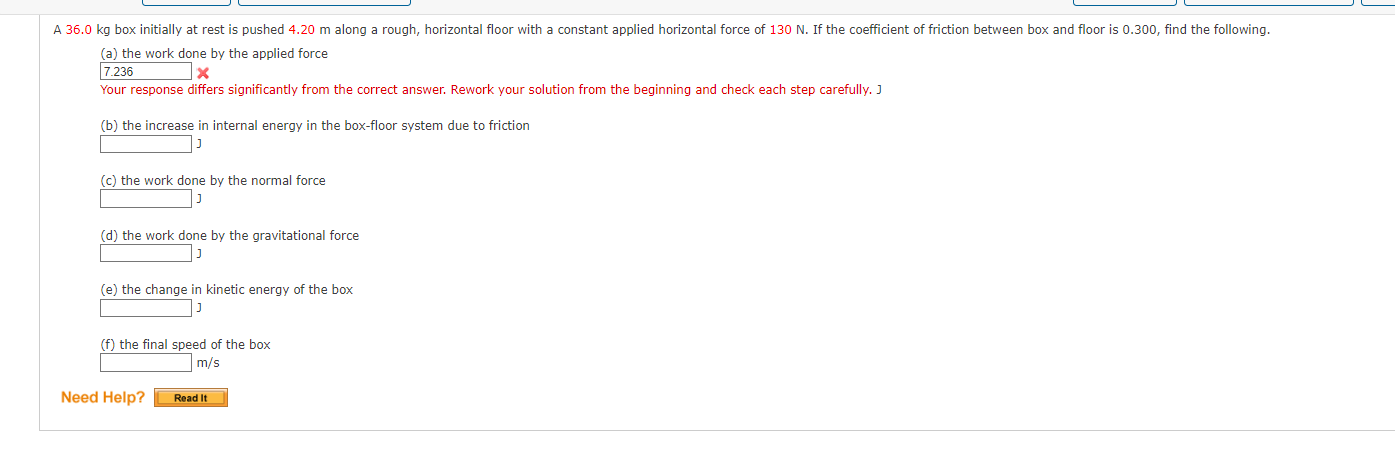 A The Work Done By The Applied Force X Your Response Differs Significantly From The Correct Answer Rework Your Soluti 1