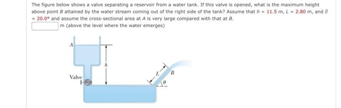 The Figure Below Shows A Valve Separating A Reservoir From A Water Tank If This Valve Is Opened What Is The Maximum He 1