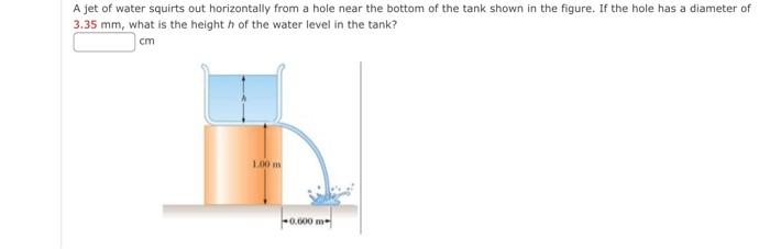 A Jet Of Water Squirts Out Horizontally From A Hole Near The Bottom Of The Tank Shown In The Figure If The Hole Has A D 1