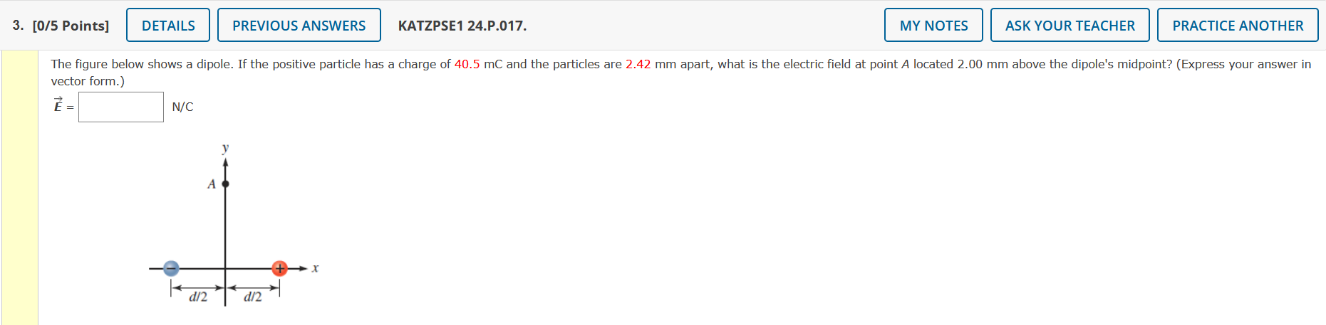 The Figure Below Shows A Dipole If The Positive Particle Has A Charge Of 40 5 Mc And The Particles Are 2 42 Mm Apart W 1