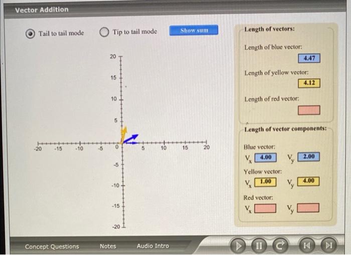 Tail To Tail Mode Tip To Tail Mode Begin Tabular L L Ength Of Vectors Hline Length Of Blue Vector End Tabular 1