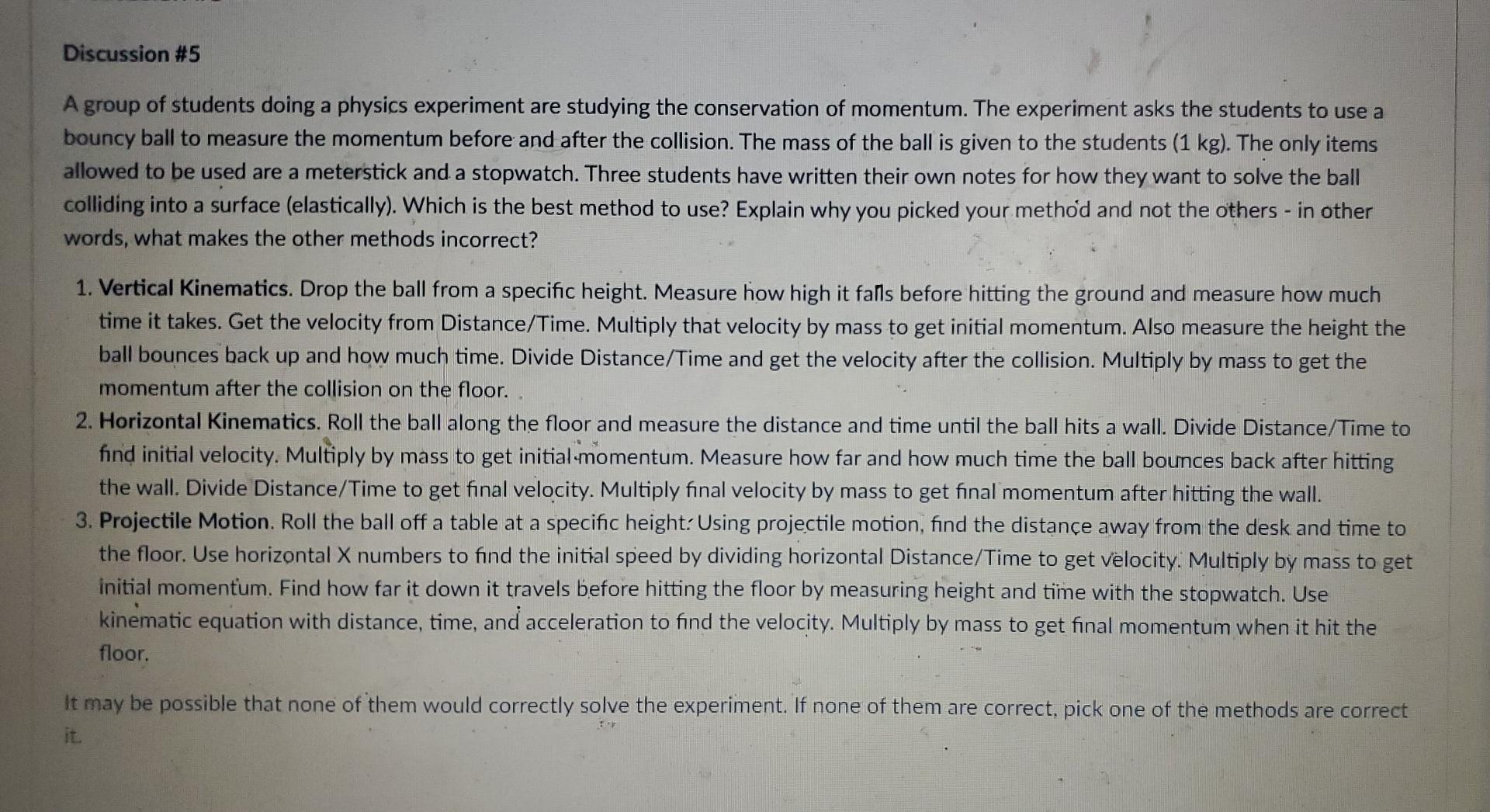 A Group Of Students Doing A Physics Experiment Are Studying The Conservation Of Momentum The Experiment Asks The Studen 1