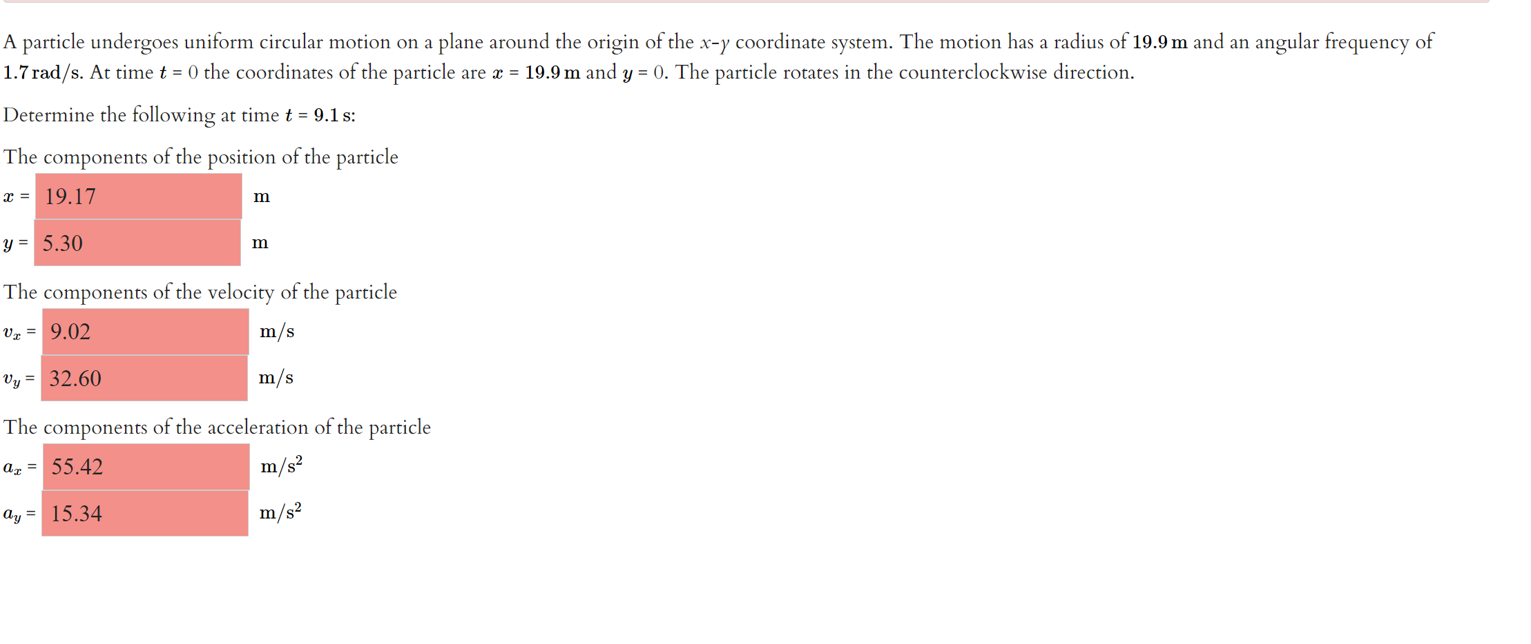 A Particle Undergoes Uniform Circular Motion On A Plane Around The Origin Of The X Y Coordinate System The Motion Has A 1