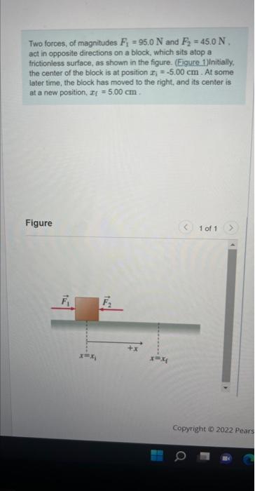 Two Forces Of Magnitudes F1 95 0 N And F2 45 0 N Act In Opposite Directions On A Block Which Sits Atop A Frictionle 1