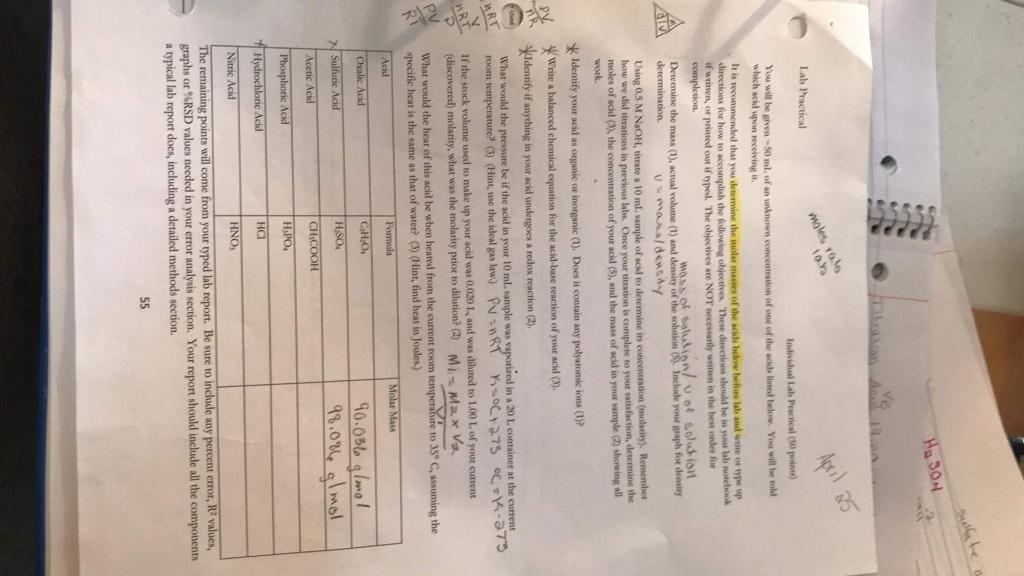 Ha 304 April 25 Moles Rodo Tors Lab Practical Individual Lab Pencil P You Will Be Given 30 Ml Of Anknown Concentrati 1