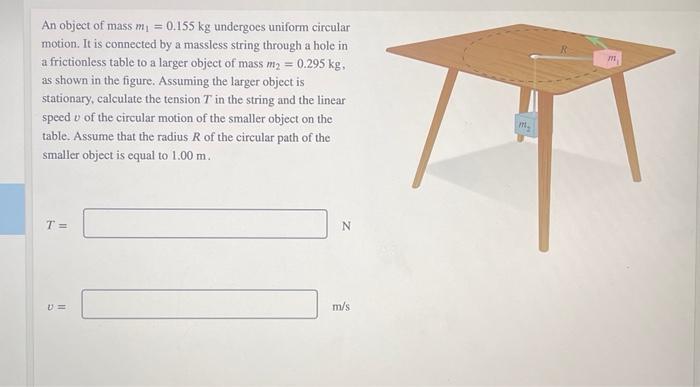 An Object Of Mass M1 0 155 Kg Undergoes Uniform Circular Motion It Is Connected By A Massless String Through A Hole In 1