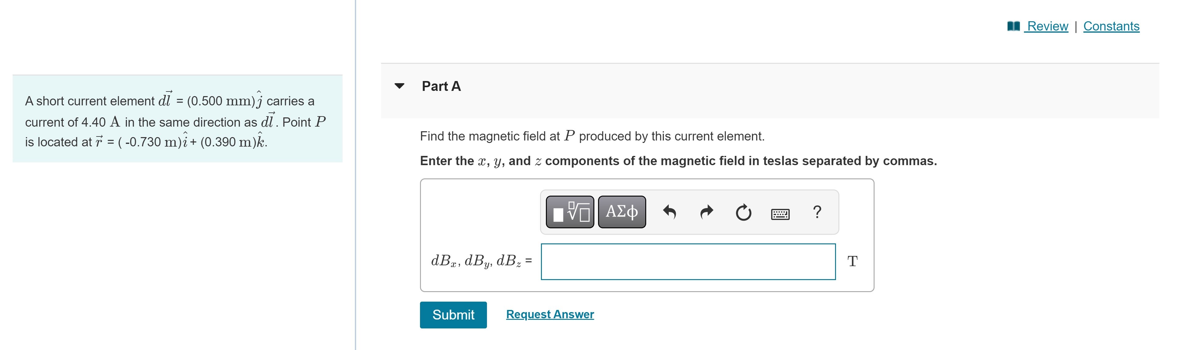A Short Current Element Dl 0 500 Mm J Carries A Part A Current Of 4 40 A In The Same Direction As Dl Point P Is Loca 1