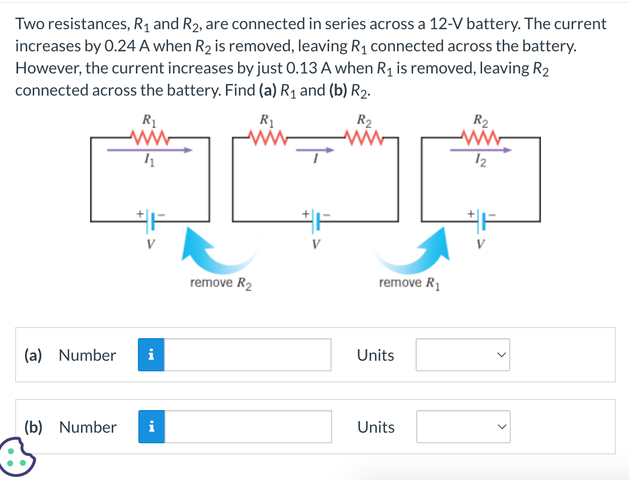 Two Resistances R1 And R2 Are Connected In Series Across A 12 V Battery The Current Increases By 0 24 A When R2 Is 1