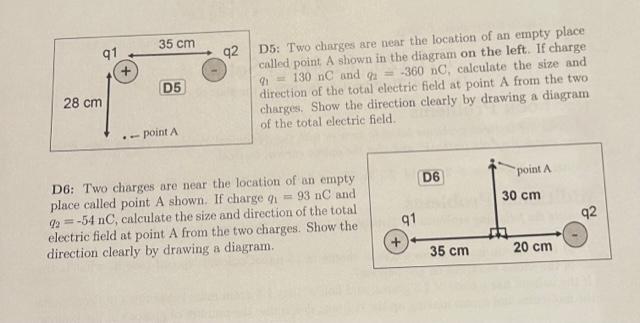 D5 Two Charges Are Near The Location Of An Empty Place Called Point A Shown In The Diagram On The Left If Charge Q1 1 1