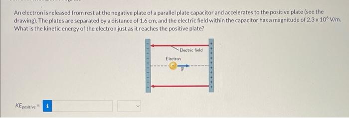 An Electron Is Released From Rest At The Negative Plate Of A Parallel Plate Capacitor And Accelerates To The Positive Pl 1