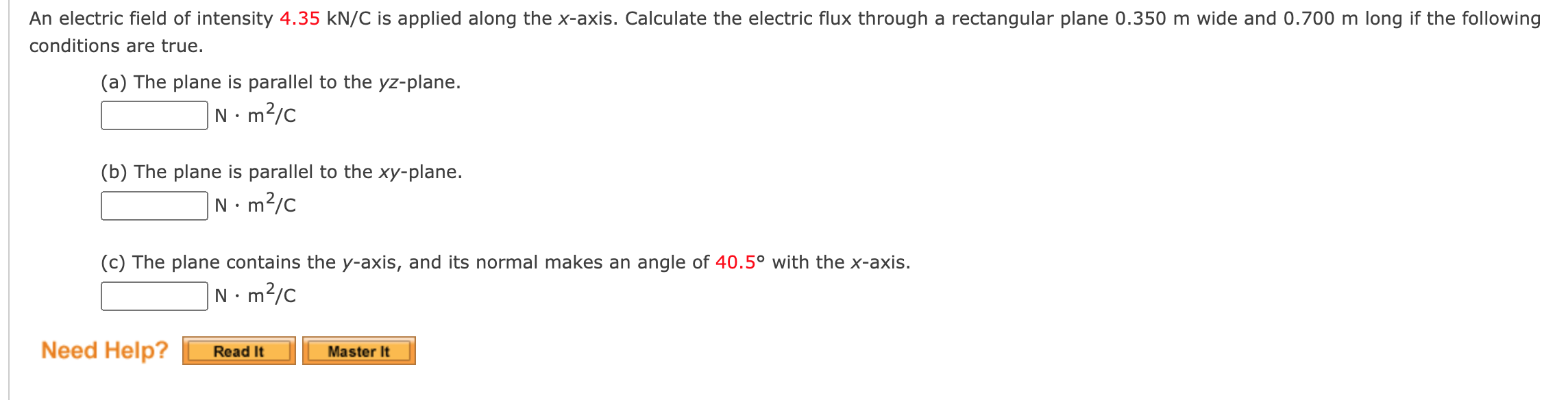 An Electric Field Of Intensity 4 35kn C Is Applied Along The X Axis Calculate The Electric Flux Through A Rectangular P 1