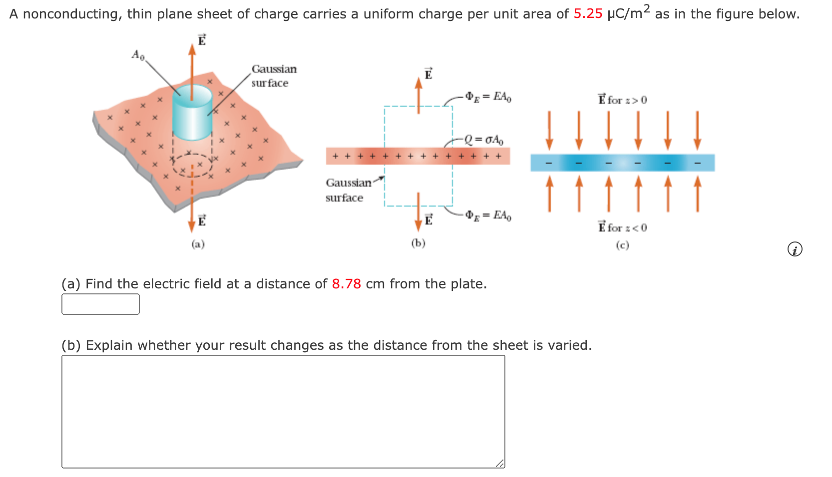 A Find The Electric Field At A Distance Of 8 78 Cm From The Plate B Explain Whether Your Result Changes As The Dist 1