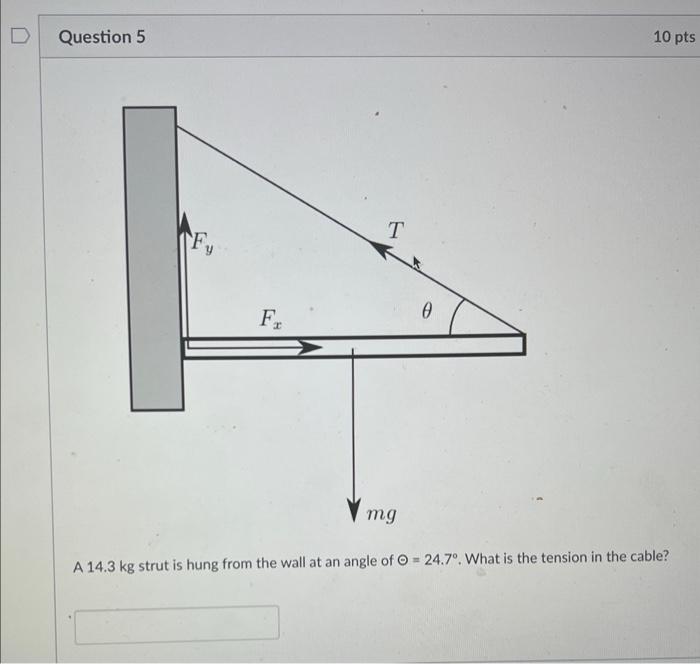 A 14 3 Kg Strut Is Hung From The Wall At An Angle Of O 24 7 What Is The Tension In The Cable 1
