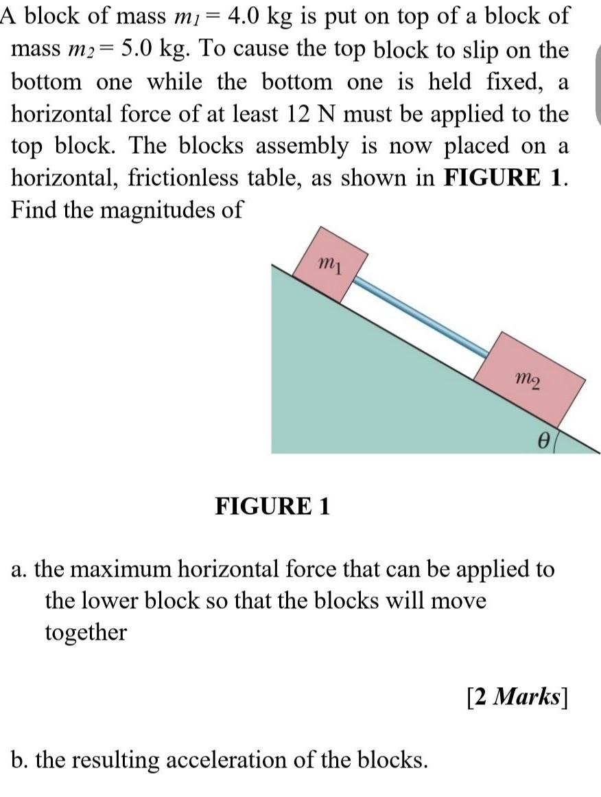A Block Of Mass M1 4 0 Kg Is Put On Top Of A Block Of Mass M2 5 0 Kg To Cause The Top Block To Slip On The Bottom One 1