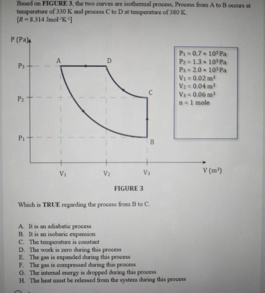 Based On Figure 3 The Two Curves Are Isothermal Process Process From A To B Occurs At Temperature Of 330 K And Process 1