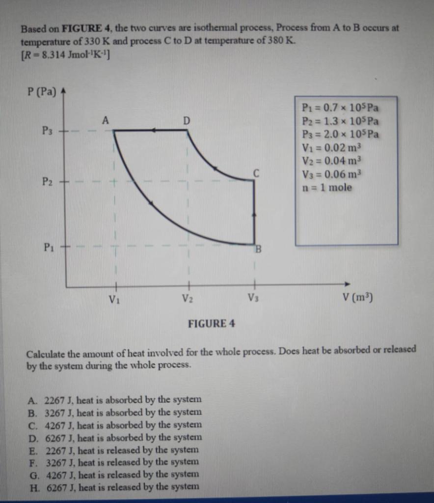 Based On Figure 4 The Two Curves Are Isothermal Process Process From A To B Occurs At Temperature Of 330 K And Process 1