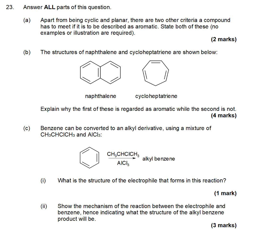 23 Answer All Parts Of This Question A Apart From Being Cyclic And Planar There Are Two Other Criteria A Compound H 1