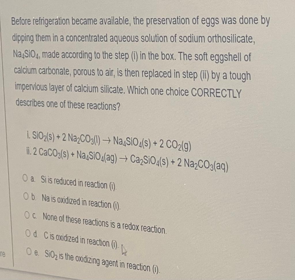 Before Refrigeration Became Available The Preservation Of Eggs Was Done By Dipping Them In A Concentrated Aqueous Solut 1