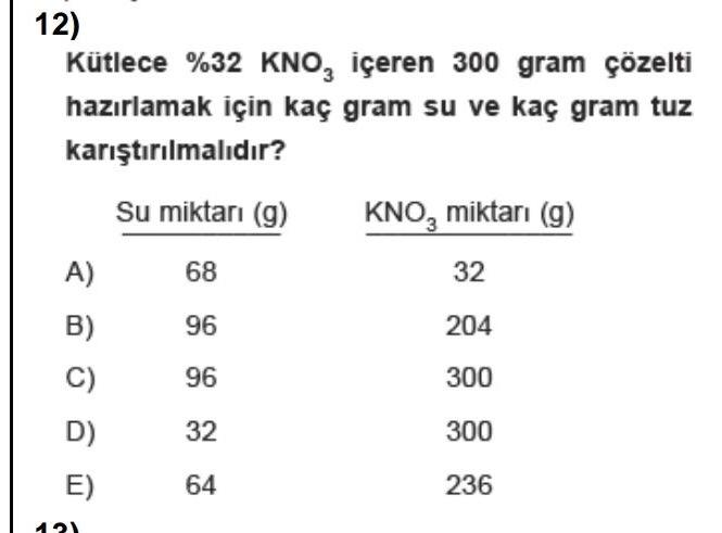 12 Kutlece 32 Kno Iceren 300 Gram Cozelti Hazirlamak Icin Kac Gram Su Ve Kac Gram Tuz Karistirilmalidir Su Miktari 1
