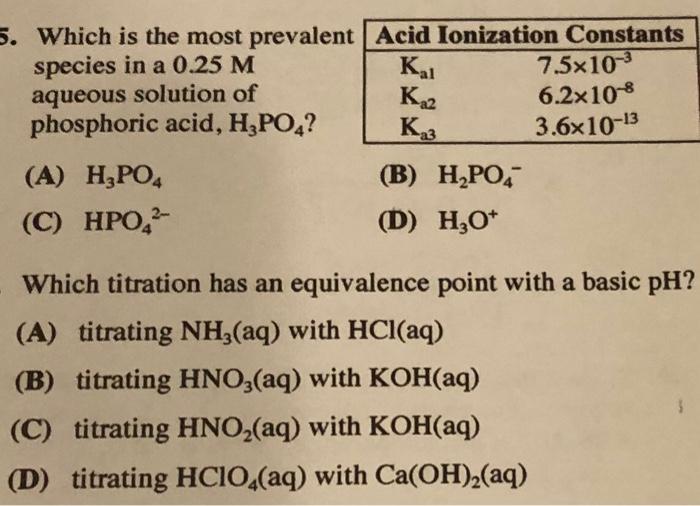 Which Titration Has An Equivalence Point With A Basic Ph A Titrating Nh3 Aq With Hcl Aq B Titrating Hno3 Aq 1