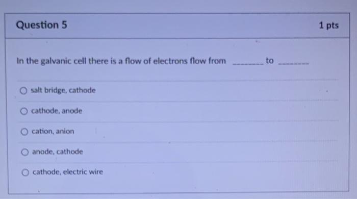 In The Galvanic Cell There Is A Flow Of Electrons Flow From To Salt Bridge Cathode Cathode Anode Cation Anion Anode 1