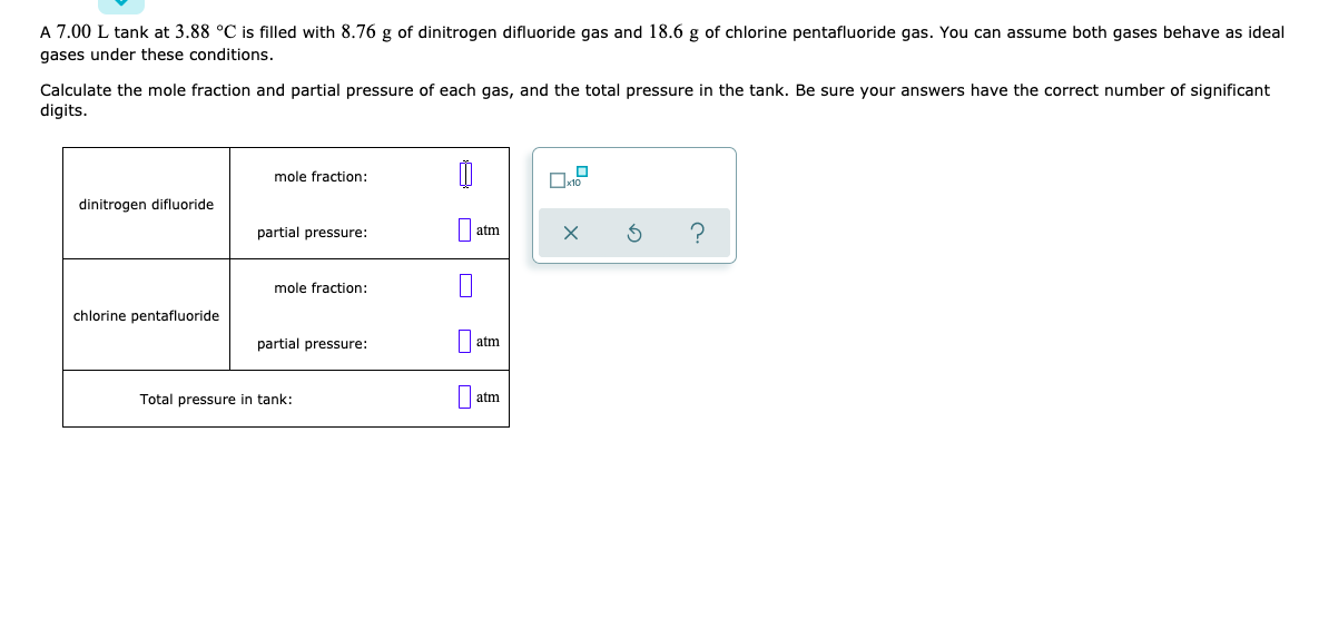 A 7 00 L Tank At 3 88 C Is Filled With 8 76 G Of Dinitrogen Difluoride Gas And 18 6 G Of Chlorine Pentafluoride Gas You 1