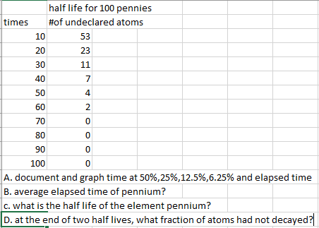 Begin Tabular R R R Hline Multicolumn 1 C Half Life For 100 Pennies Hline Times Of Undeclared Atoms 1