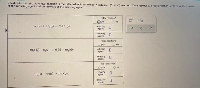 Decide Whether Each Chemical Reaction In The Table Below Is An Oxidation Reduction Redox Reaction If The Reaction I 1