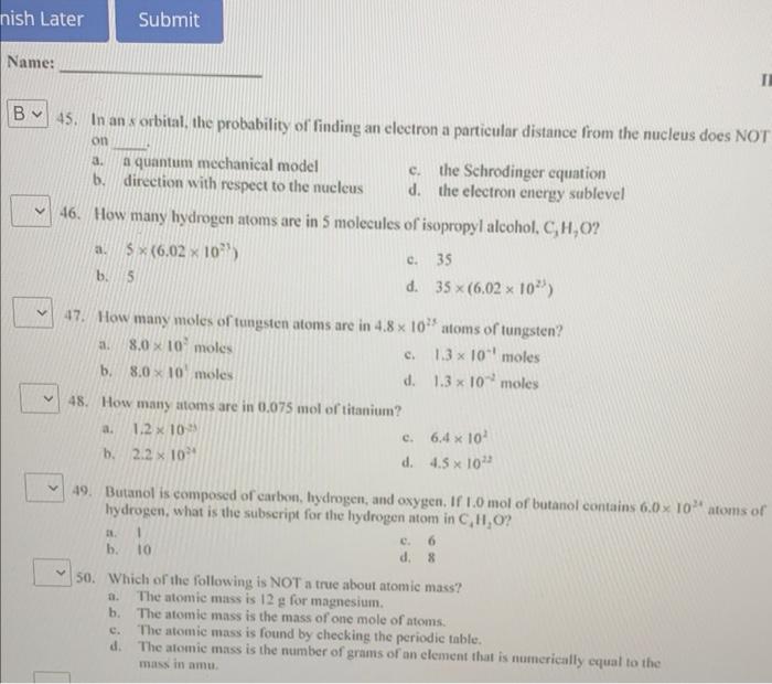 45 In An S Orbital The Probability Of Finding An Electron A Particular Distance From The Nucleus Does Not On A A Quan 1