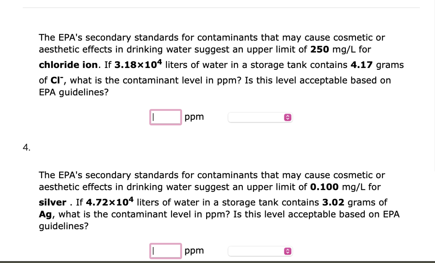The Epa S Secondary Standards For Contaminants That May Cause Cosmetic Or Aesthetic Effects In Drinking Water Suggest An 1