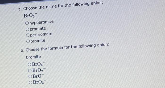 What Is The Formula For The Dichromate Ion What Is The Name For Cro4 2 Ion What Is The Formula For The Sulfate Ion 6