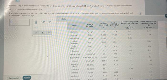 Be Li I Ce Calculote The Molar Mass Af X If You Need Any Additional Information On Dibenzyl Ether Use Only What You Fi 3