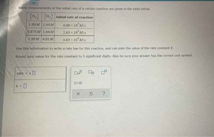 Some Measurements Of The Inital Rate Of A Certain Reaction Are Given In The Table Below Use This Information To Write A 1