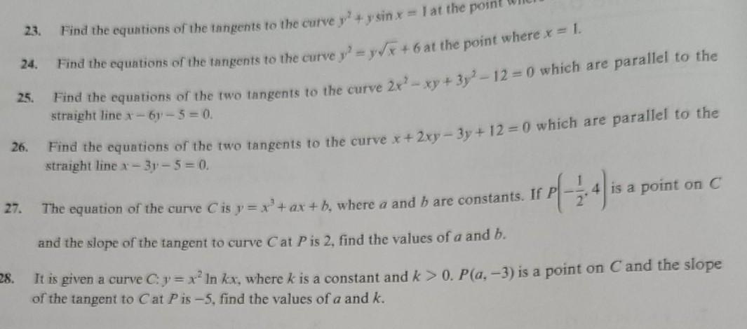 23 24 Find The Equations Of The Tangents To The Curve Yol Y Sin X 1 At The Point Find The Equations Of The Tangent 1