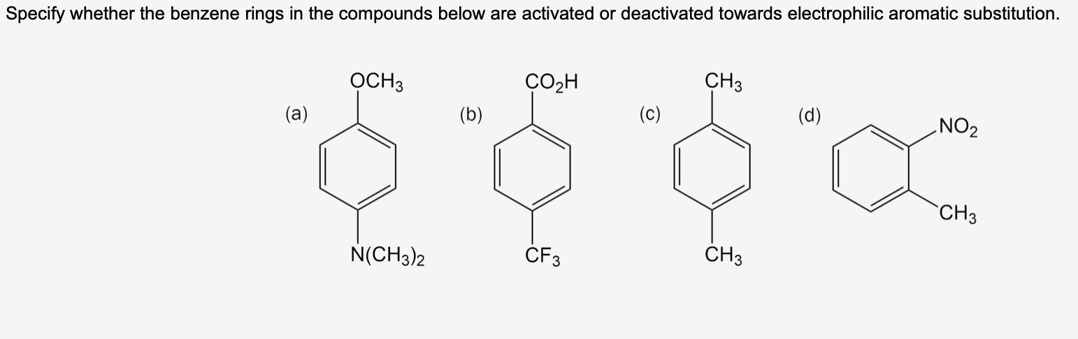 Specify Whether The Benzene Rings In The Compounds Below Are Activated Or Deactivated Towards Electrophilic Aromatic Sub 1
