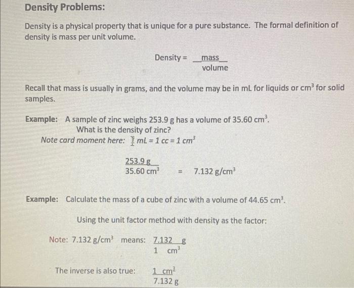 Volume Calculations Recall That The Volume Of A Cube Length X Width X Height Example A Cube Of Metal Is 1 00 Inch On 3