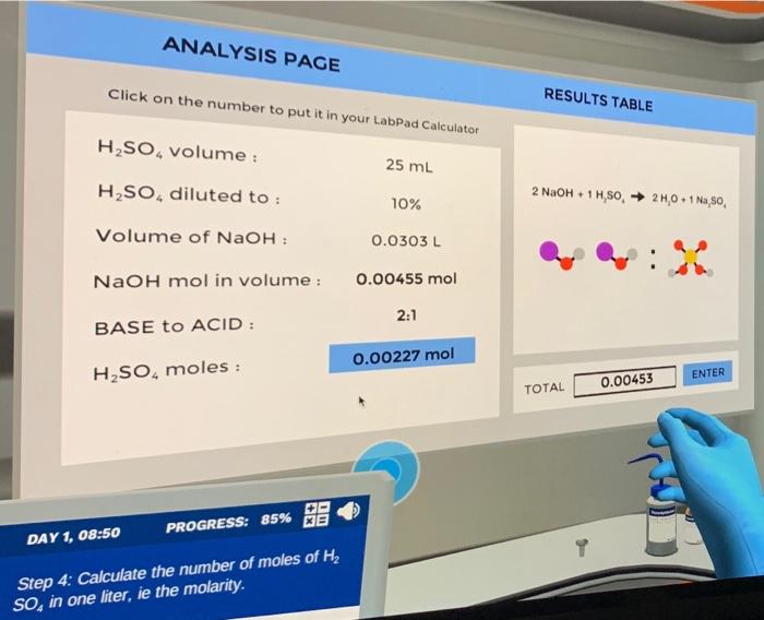 Analysis Page Click On The Number To Put It In Your Labpad Calculator Results Table H2so Volume 25 Ml H2so Diluted T 1