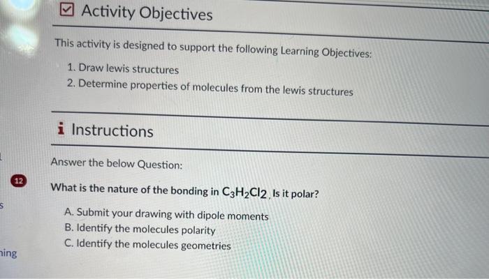 This Activity Is Designed To Support The Following Learning Objectives 1 Draw Lewis Structures 2 Determine Properties 2