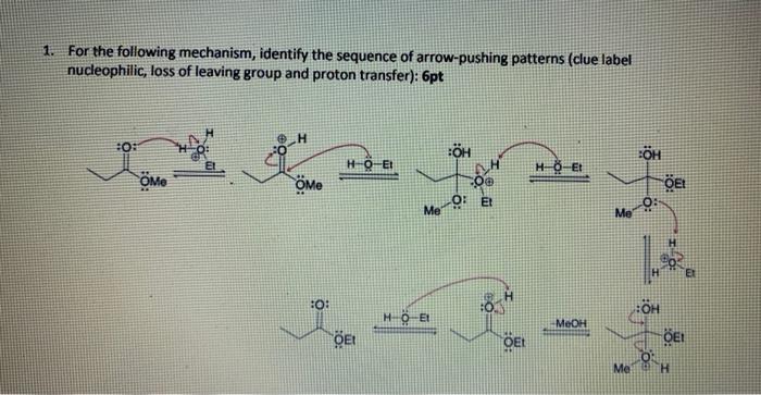 1 For The Following Mechanism Identify The Sequence Of Arrow Pushing Patterns Clue Label Nucleophilic Loss Of Leavin 1