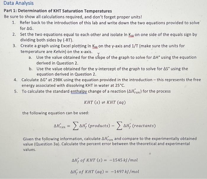 Data Table 1 Determination Of Kht Saturation Temperatures Mass Of Flask 120 88 G Mass Of Flask Kht 121 98 G Mass Of 3