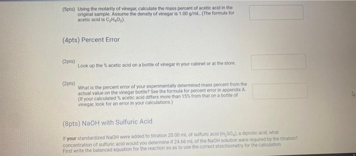20ts Aveage Molarity Of Naoh Standard Notition M 2ipte Average Molarify Of Acetio Acid In Viregar M 5pts Usin 3